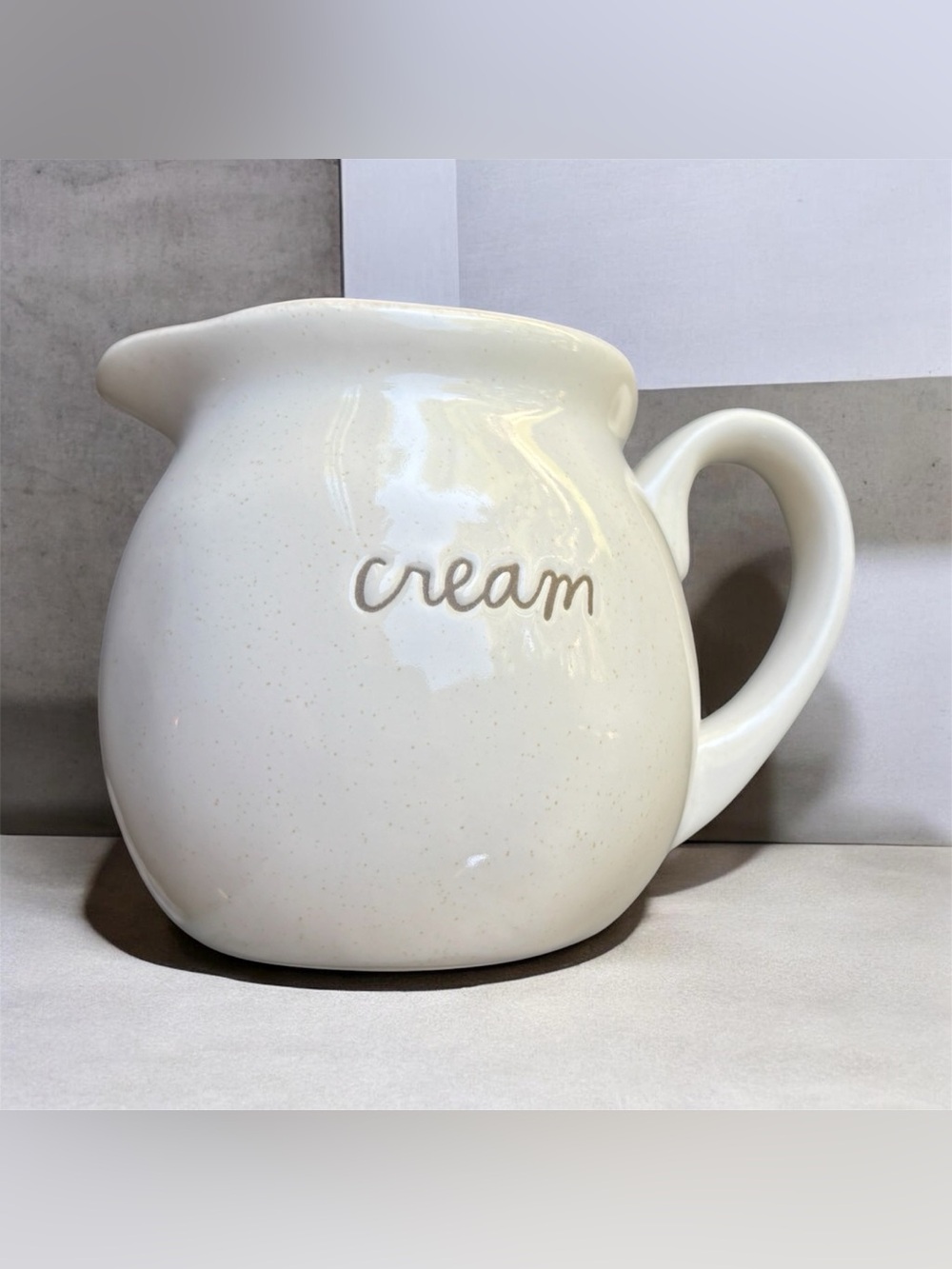 NEW Rae Dunn CREAM Ceramic Pitcher Jug Creamer Speckled Minimalist Cottagecore